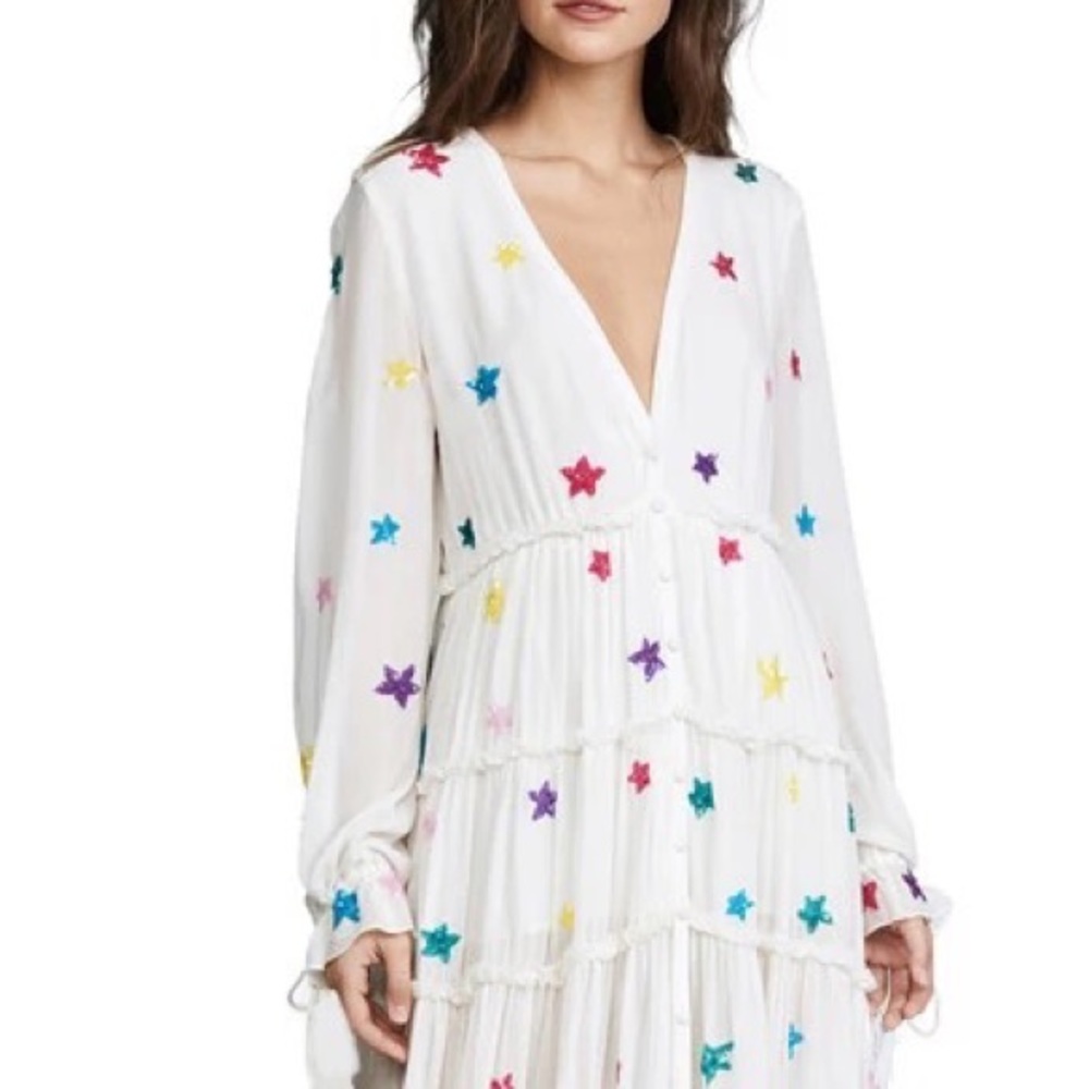 Sandy Stars Boho Embroidered Long Maxi Gown In White Rainbow Stars 5⭐️Rated - Picture 11 of 13